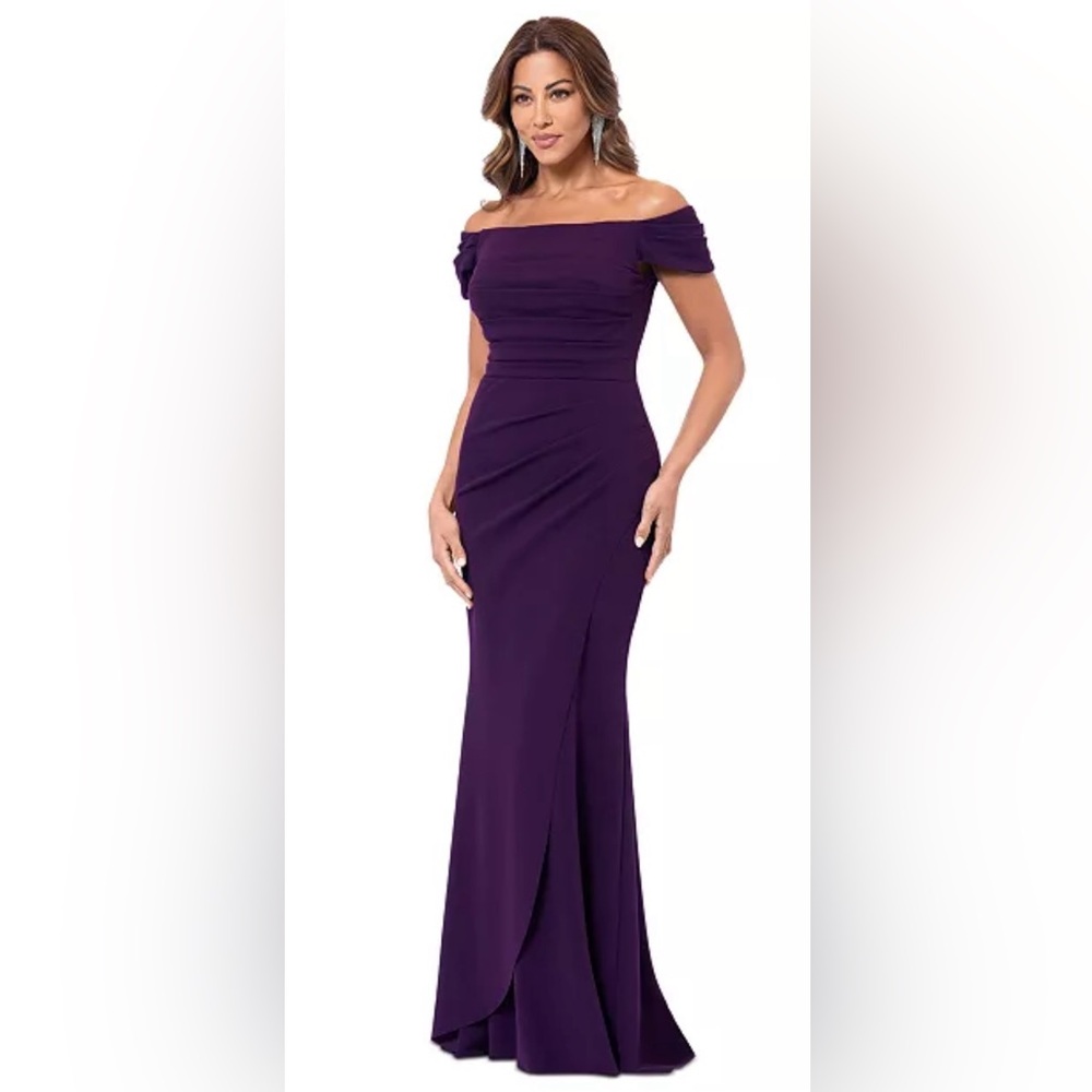 Women's Ruched Off-The-Shoulder Long Dress Color: Mulberry size14